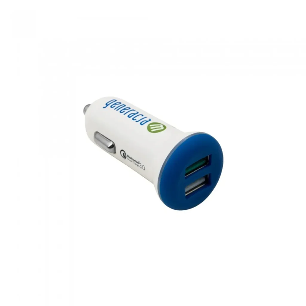 Ładowarka samochodowa 30W USB A (QC) + USB A (2,4 A) Biało-niebieska