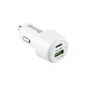 Ładowarka samochodowa 38W USB-C (PD) + USB-A (QC) Biała