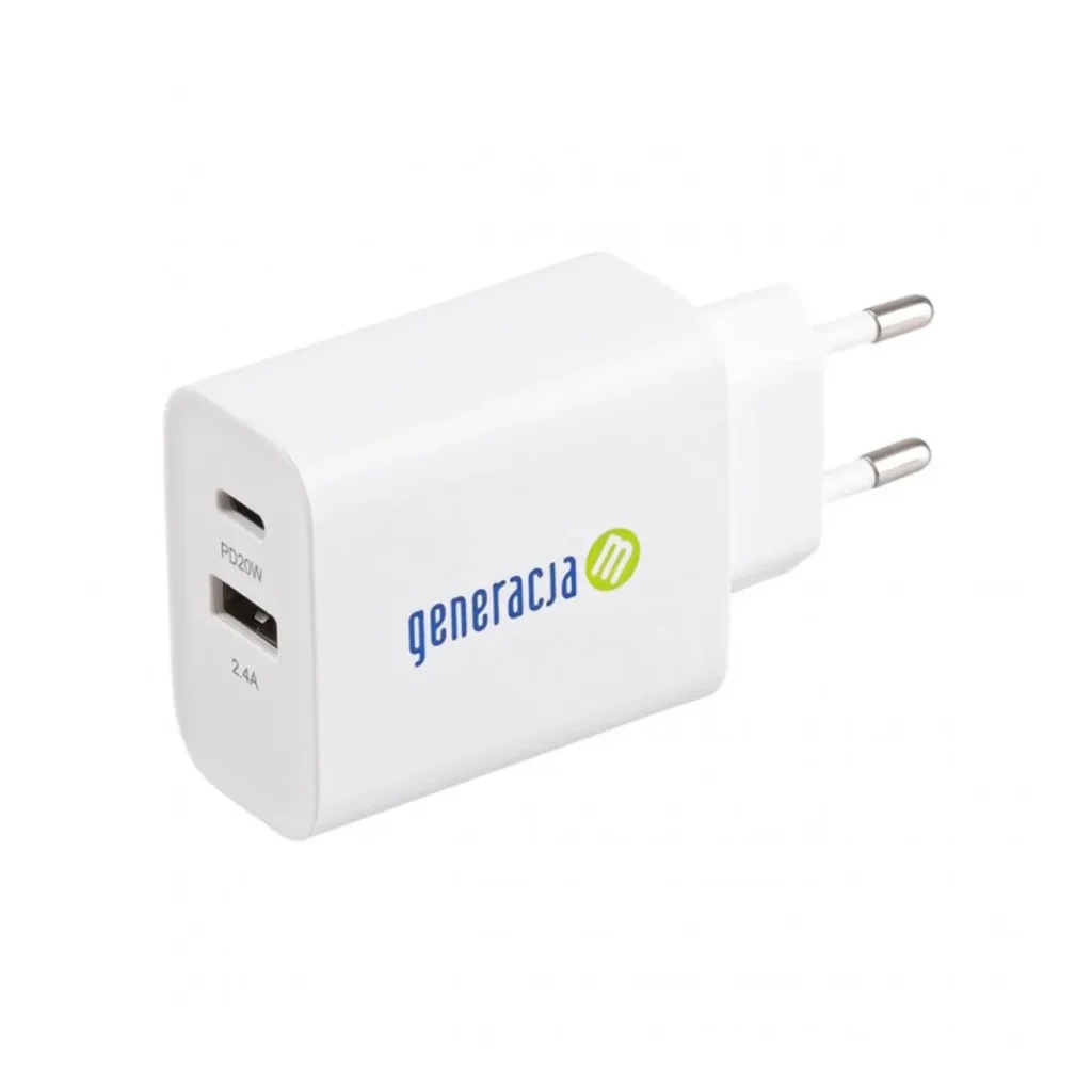 Ładowarka sieciowa 32W USB Typ C (PD) + USB Typ A (2.4 A) Biała