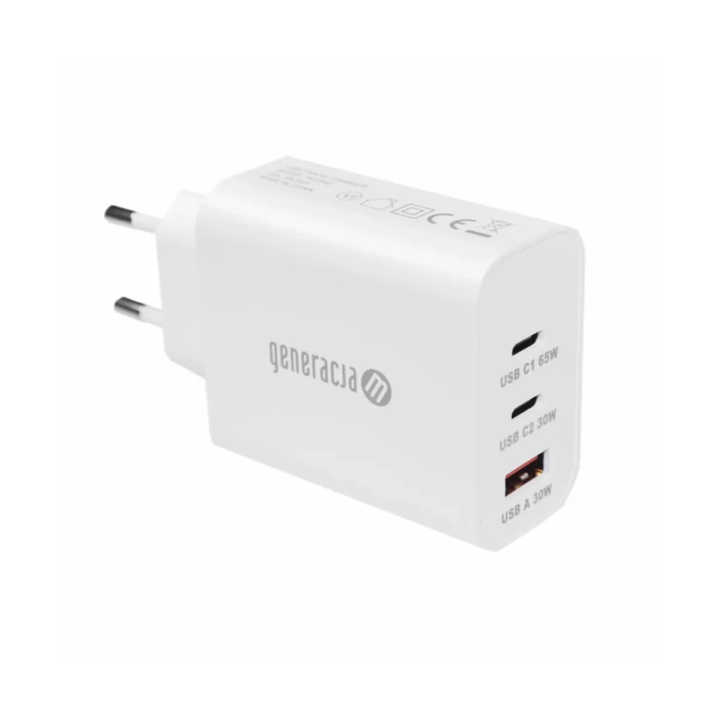 Ładowarka sieciowa 65 W 2xUSB Typ C (PD) + USB Typ A (QC) Biała