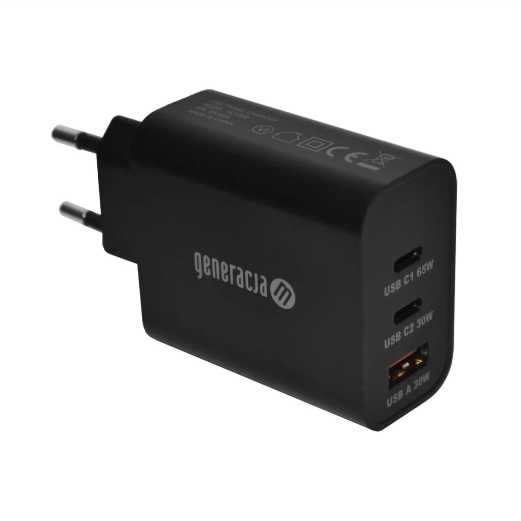 Ładowarka sieciowa 65 W 2xUSB Typ C (PD) + USB Typ A (QC) Czarna